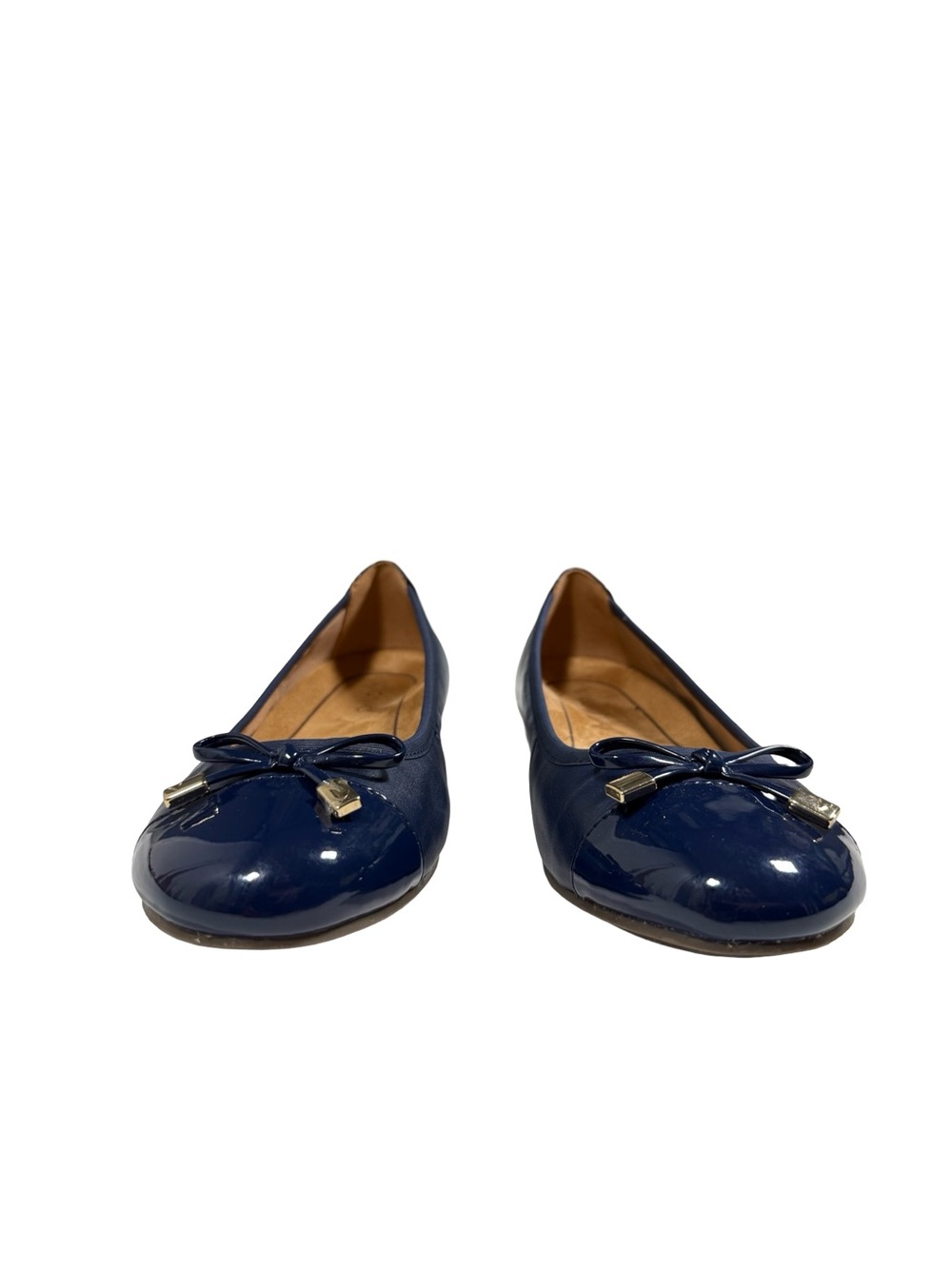 Vionic Minna Ballet Flats Navy Leather Patent Cap Toe Comfort Shoes Womens 7.5 - Picture 2 of 11